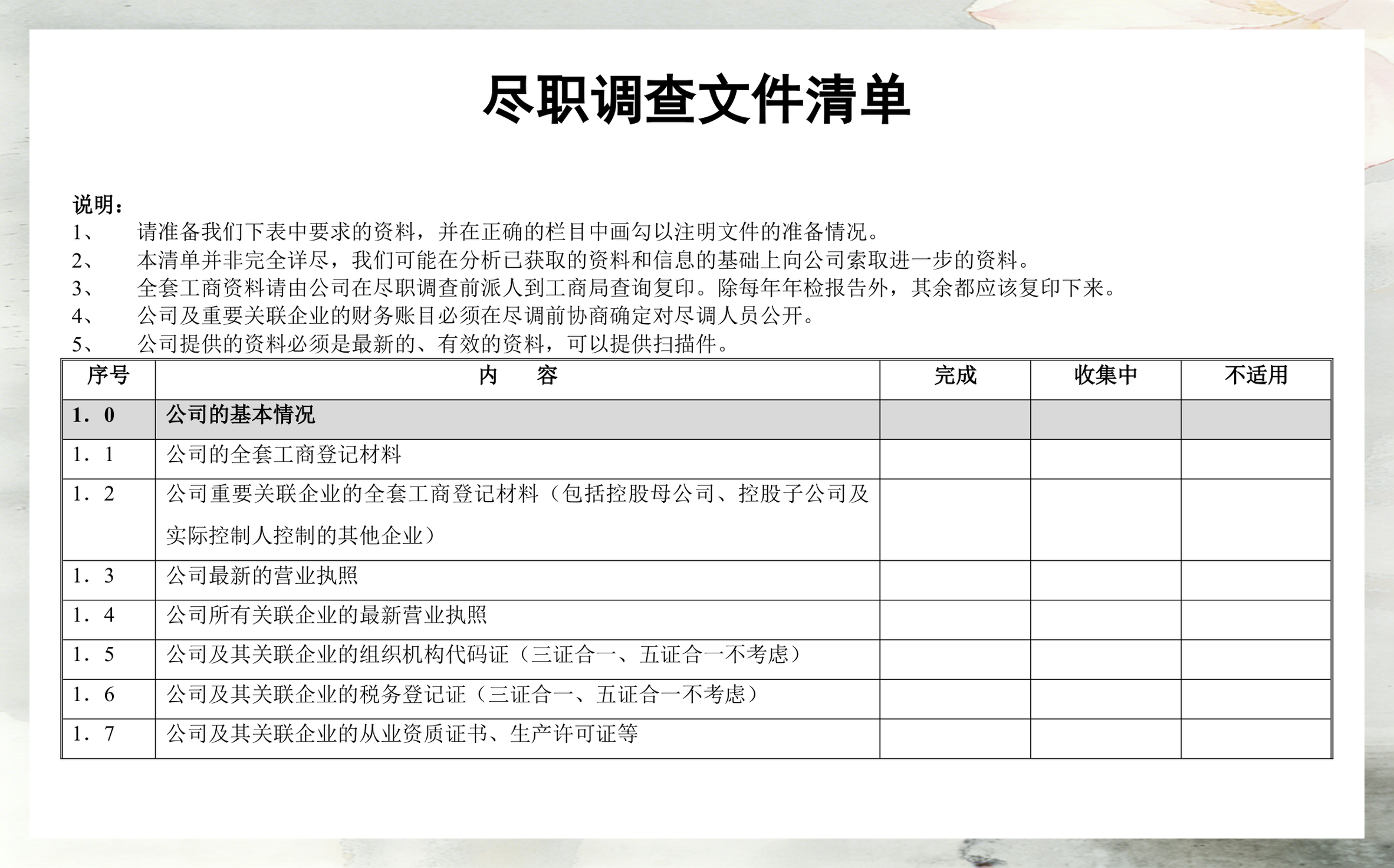 尽调清单模板定制(尽调资料清单如何提供)青岛市